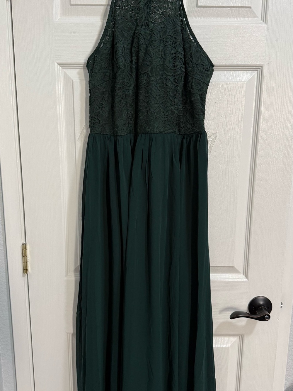 Lace Halter Maxi Dress in Deep Green